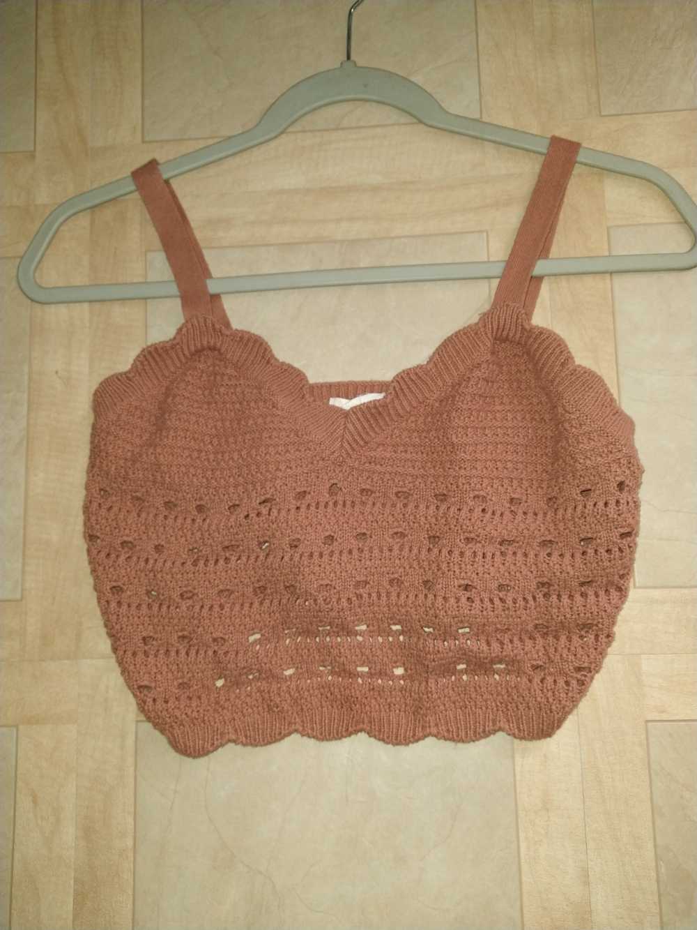 Altar'd State Crochet Knit Crop Top - Rusty Brown